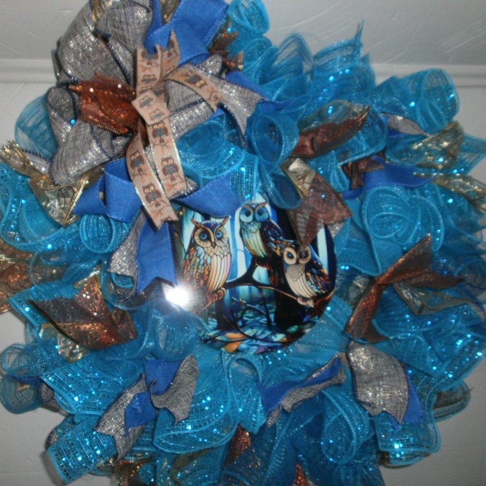 Owl Wreath Handmade NEW about 24"